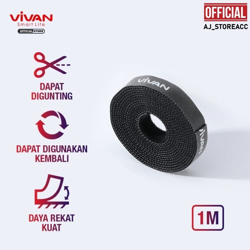* VIVAN PEREKAT PENGIKAT KABEL VVT02 REUSABLE VELCRO STRAP CABLE PANJANG 100CM
