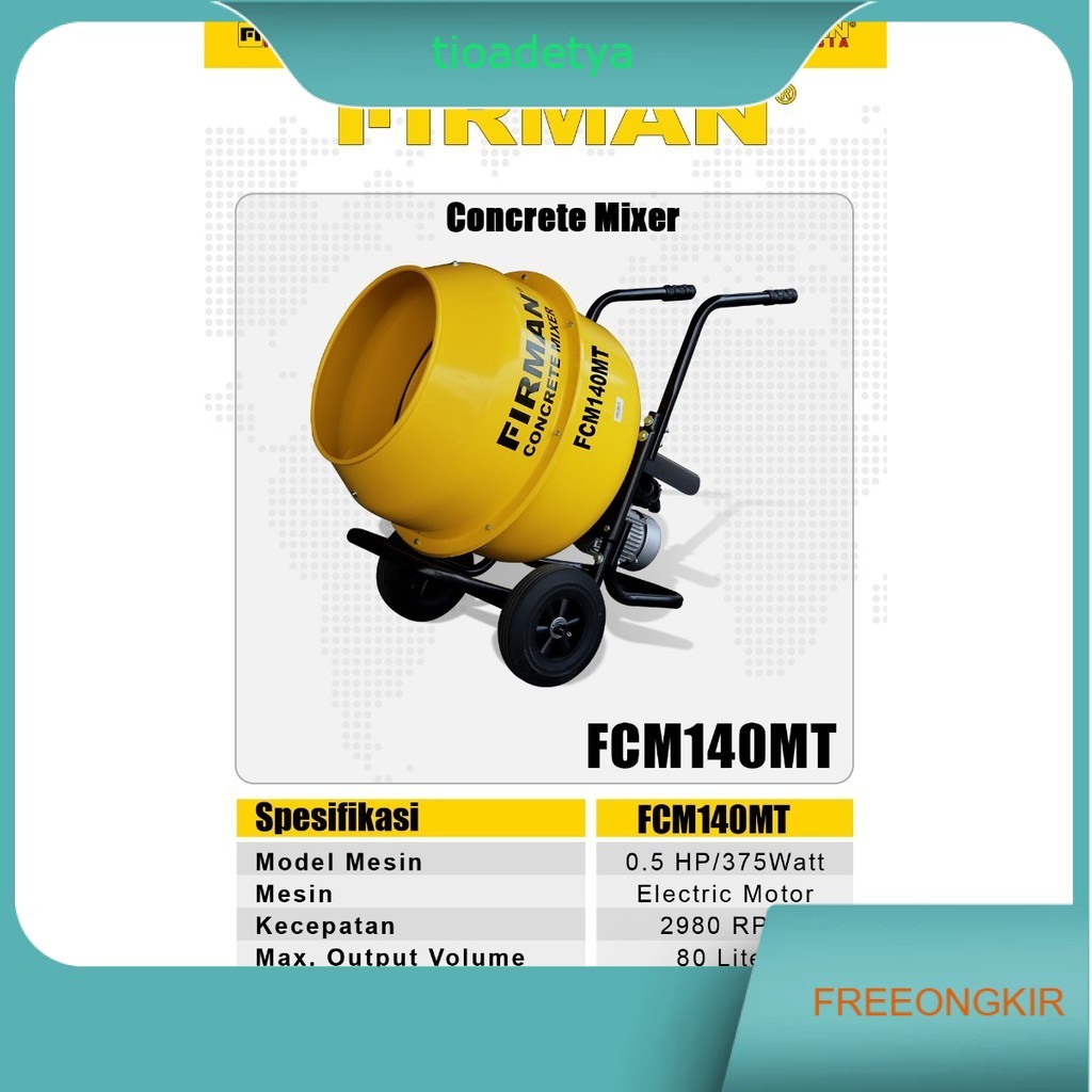 Firman FCM140MT / Mesin Molen Listrik Molen Mini Pengaduk Semen 140L / Concrete Mixer