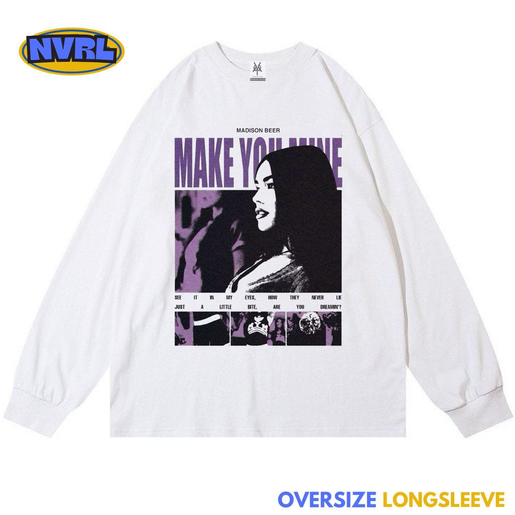 NVRL MERCH Kaos oversize longsleeve madison beer make you mine vintage tee