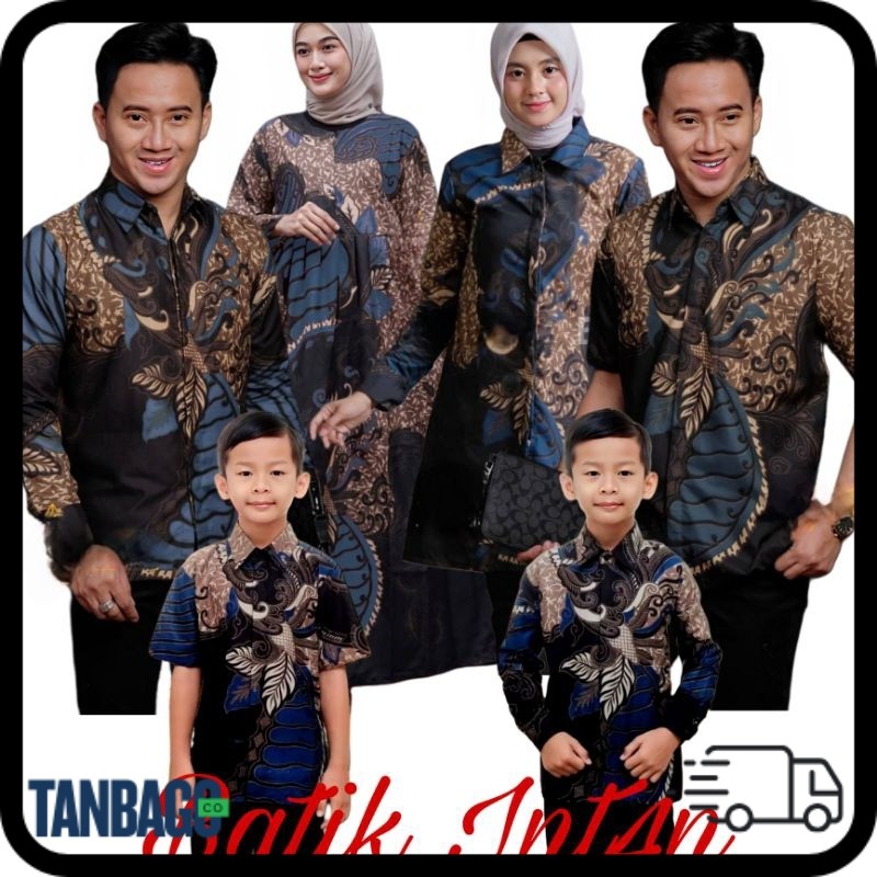 Baju Couple Keluarga | Baju Couple Pasangan | Tunik Batik Couple Ayah Ibu Dan Anak Laki Laki
