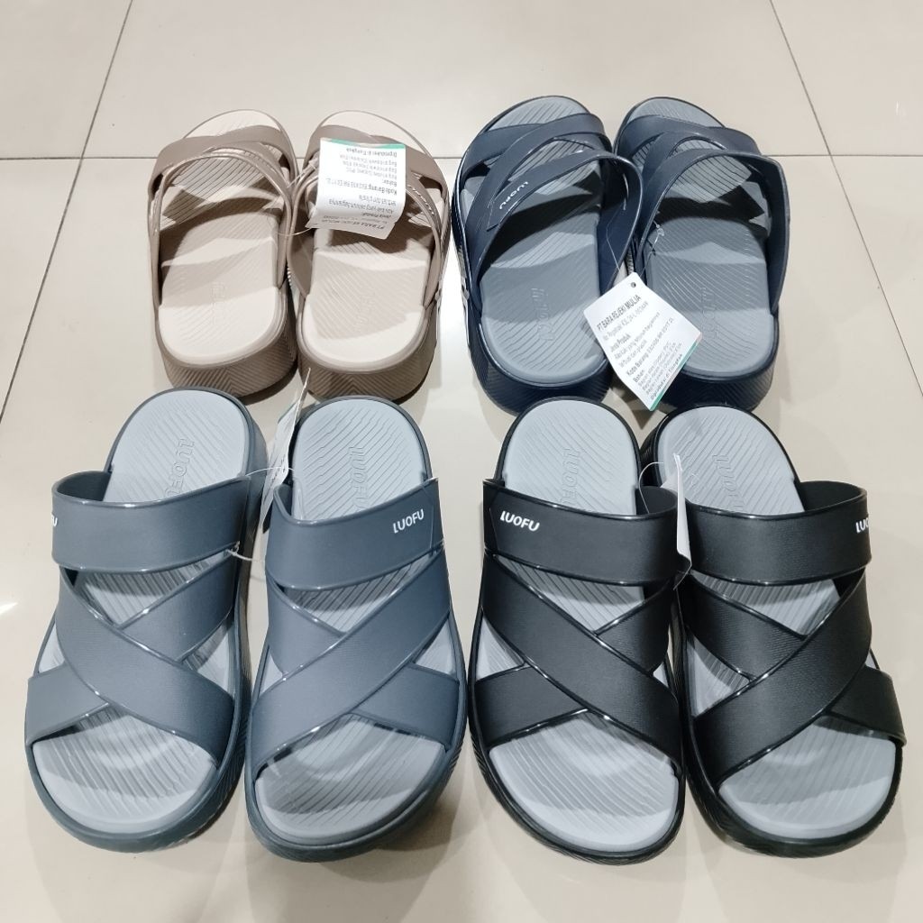 Sandal Selop Pria Merk Luofu/Sendal Cowok Ban 3 Silang Karet Import Empuk Nyaman Dipakai Luofu Impor