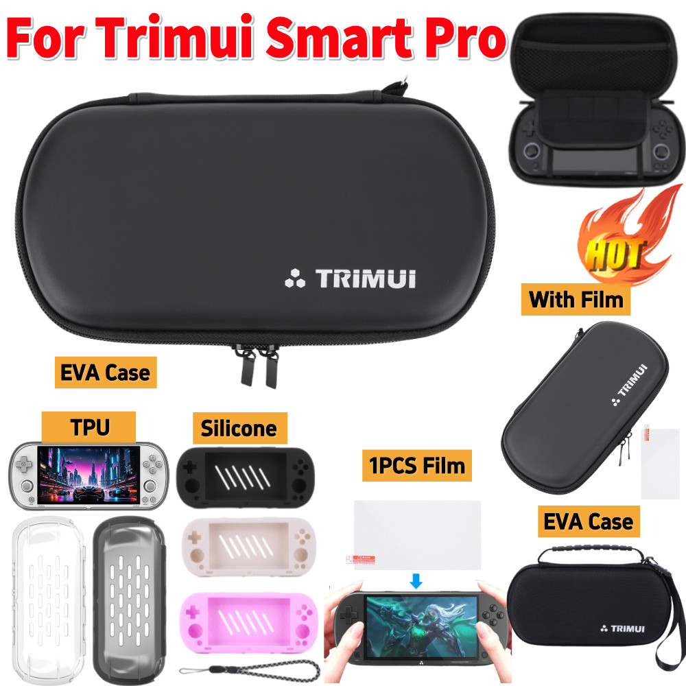 For Trimui Smart Pro EVA Hard Carrying Case Anti-scrat with Tempered Glass Film Waterproof Storage f