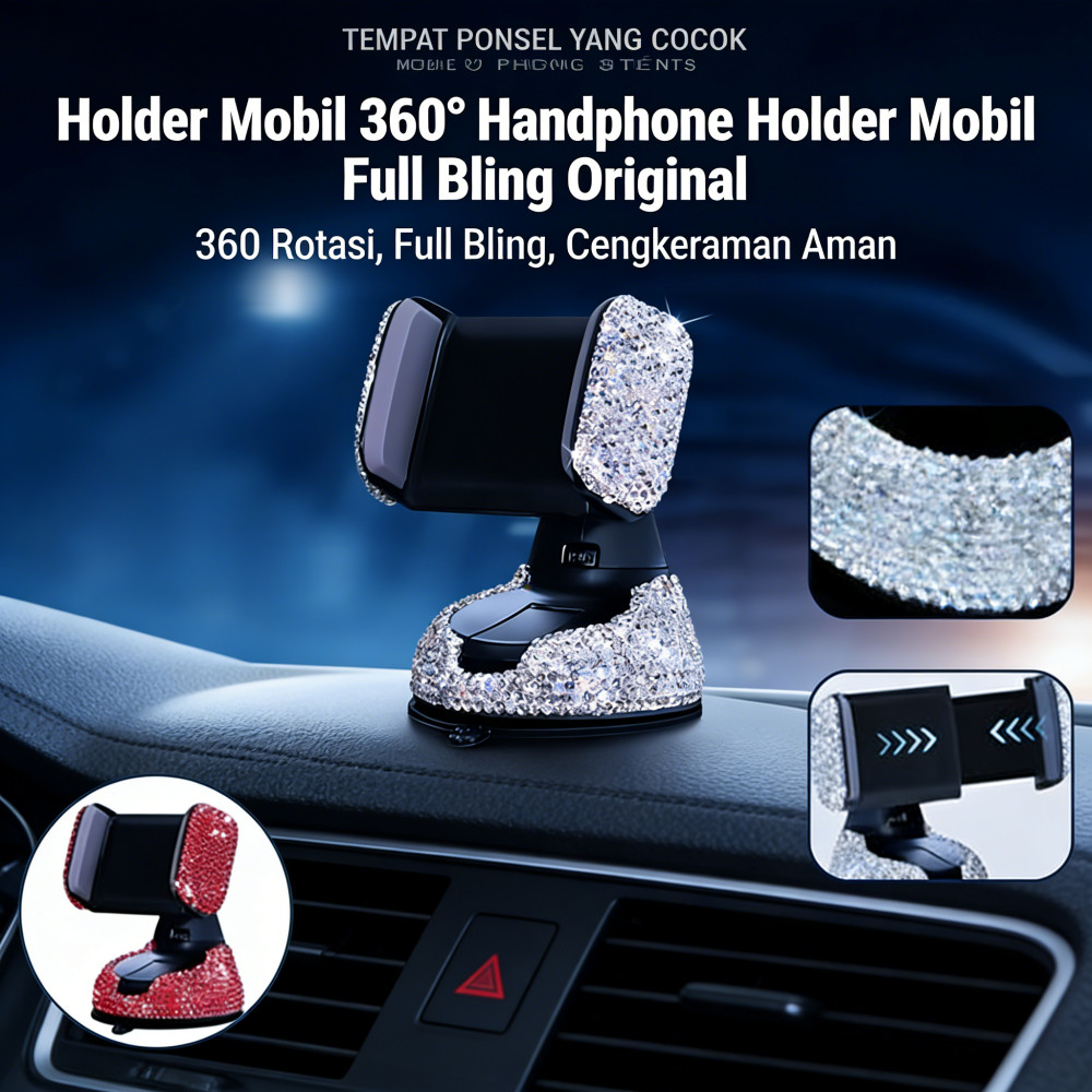 Holder mobil full bling handphone mobil 360° universal holder hp mobil original / holder mobil / Mob