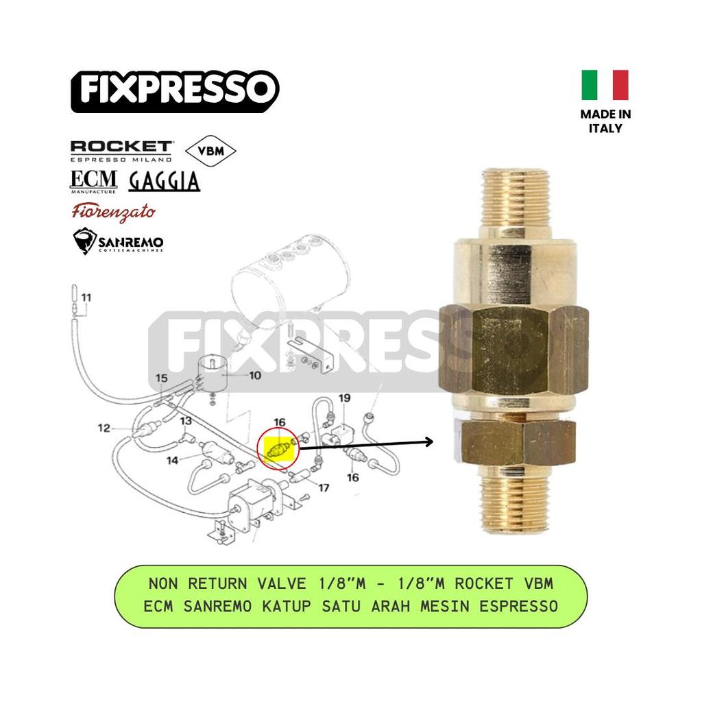 Non Return Valve 1/8"M - 1/8"M Rocket VBM ECM Sanremo Katup Satu Arah Mesin Espresso