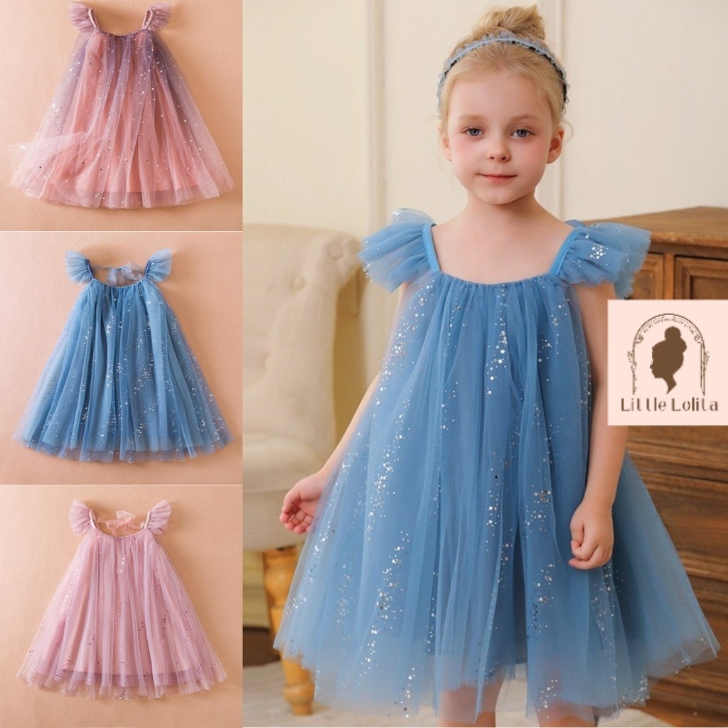 DRESS TUTU GLITTER 2-8th  -  IMPORT KOREA Baju Baby Bayi Anak Gaun Tile Tulle Pesta Elegan Balita Ul