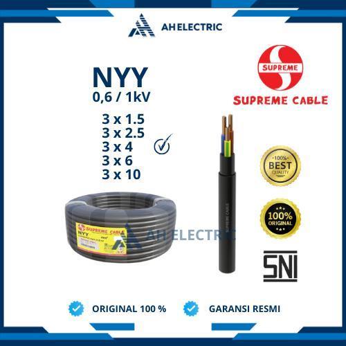 Supreme Kabel Tunggal NYY 3x4 mm / 3 x 4 mm | 1 Roll 50 Meter / 100 Meter