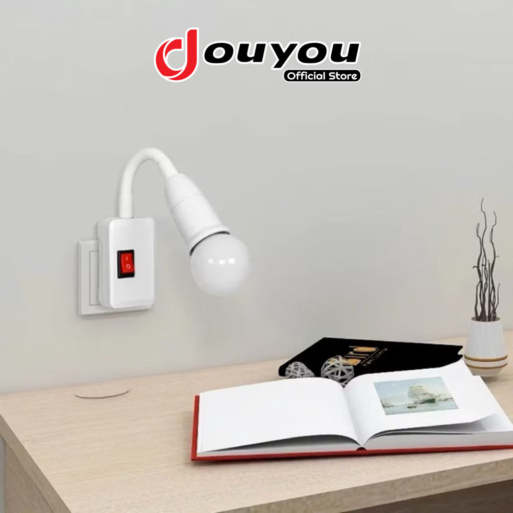 Fitting Lampu Fleksibel E27 Bohlam LED Colokan Dinding Steker On Off HM1146