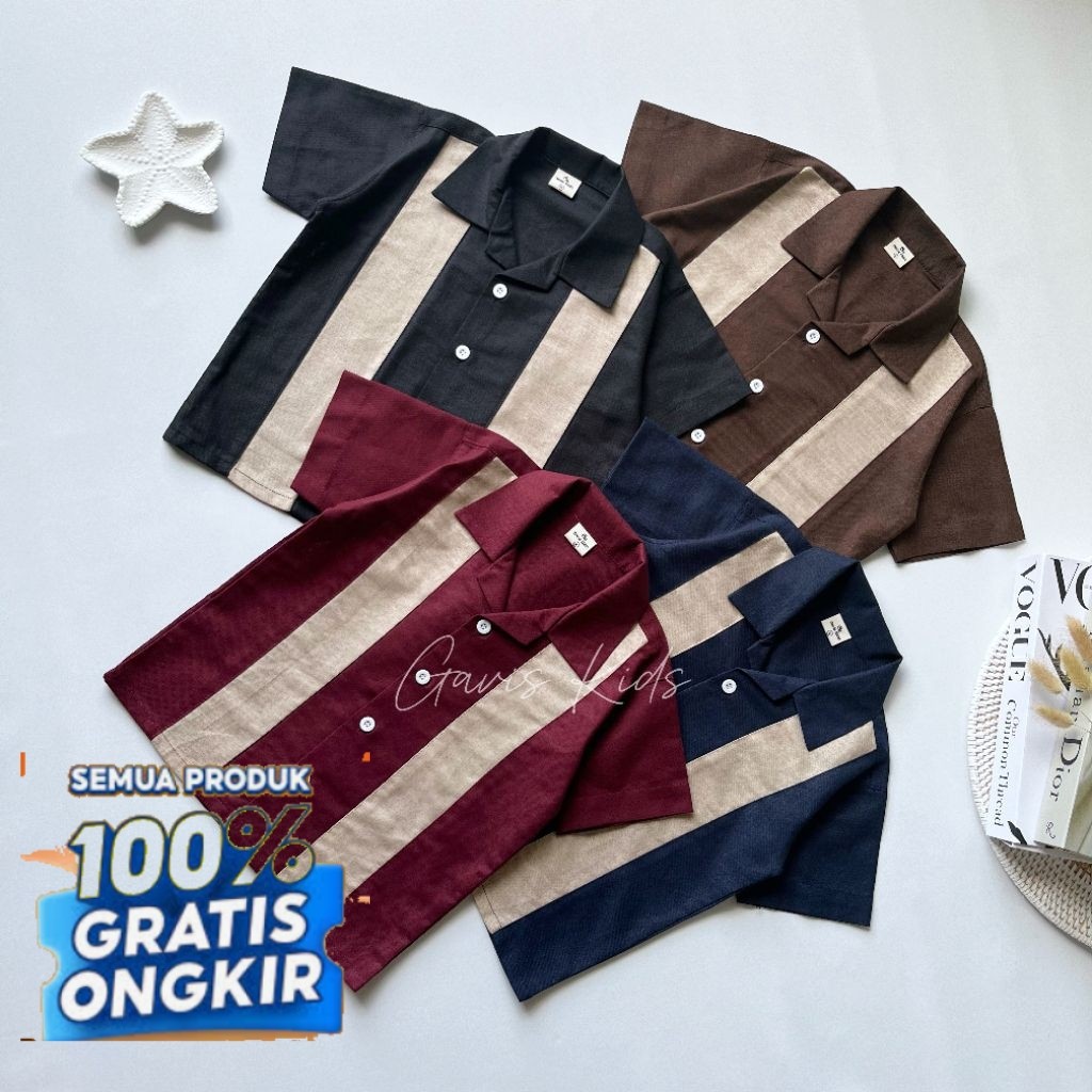 GAVIS KIDS - Linen Shirt Kemeja Anak Usia 1-12 Tahun Kombinasi Vintage- pakaian pria lainnya