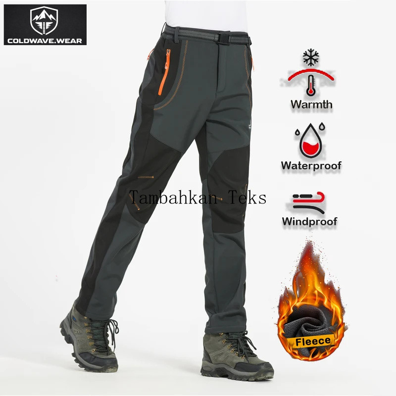 LNGXO Celana Hiking Tebal Hangat Berbahan Fleece untuk Celana Musim Dingin Tahan Air dan Angin Celan