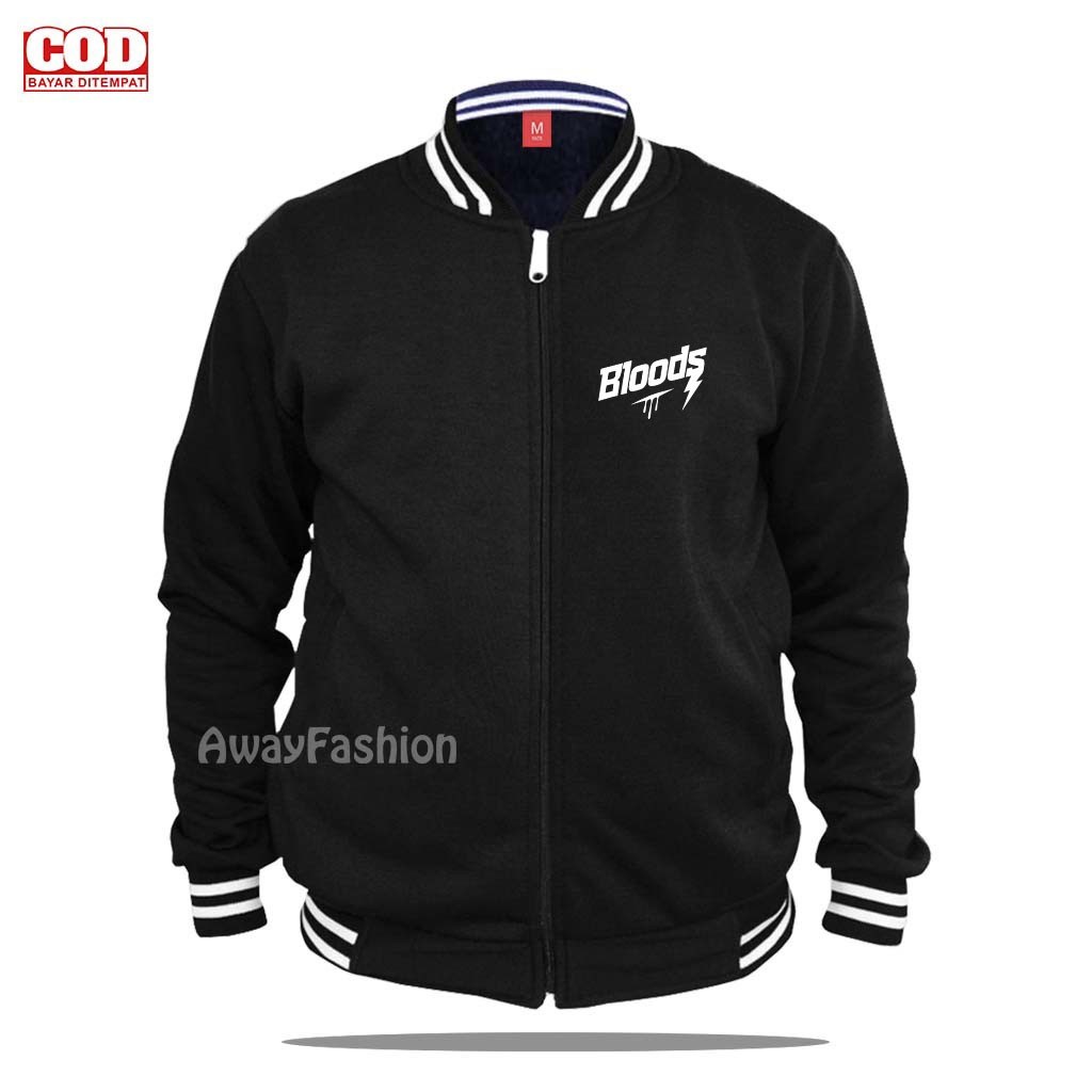 BISA COD Jaket Bomber Varsity Baseball Resleting Jaket Varsity Pria /Bloods Keren | Text Putih Baseb