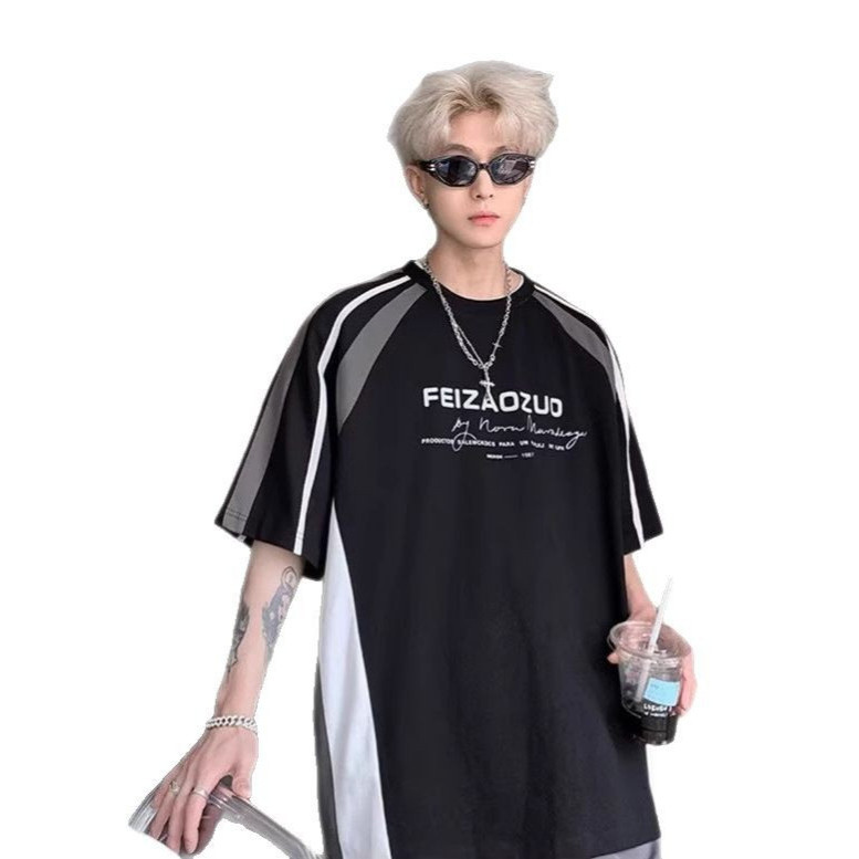 [Saror]Lengan Raglan T Kaos pria T Kaos dengan panel kain tebal