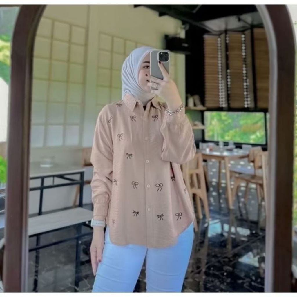 Kemeja bordil pita/Baju wanita/Korean style wanita/ootd wanita kekinian remaja