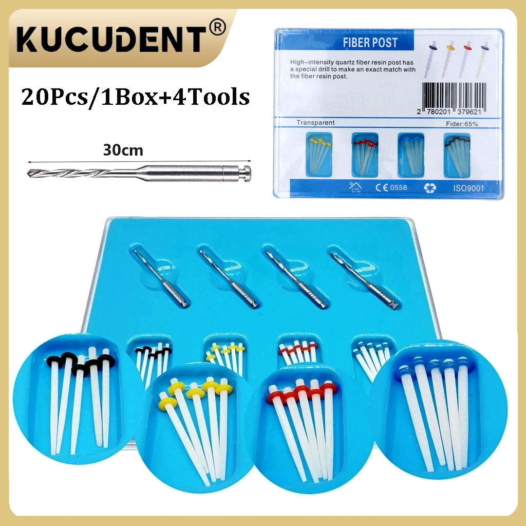 20 Pcs Dental Fiber Posts Kits With Drills Straight Screw Quartz Glass Resin Post Root Canal Pile De