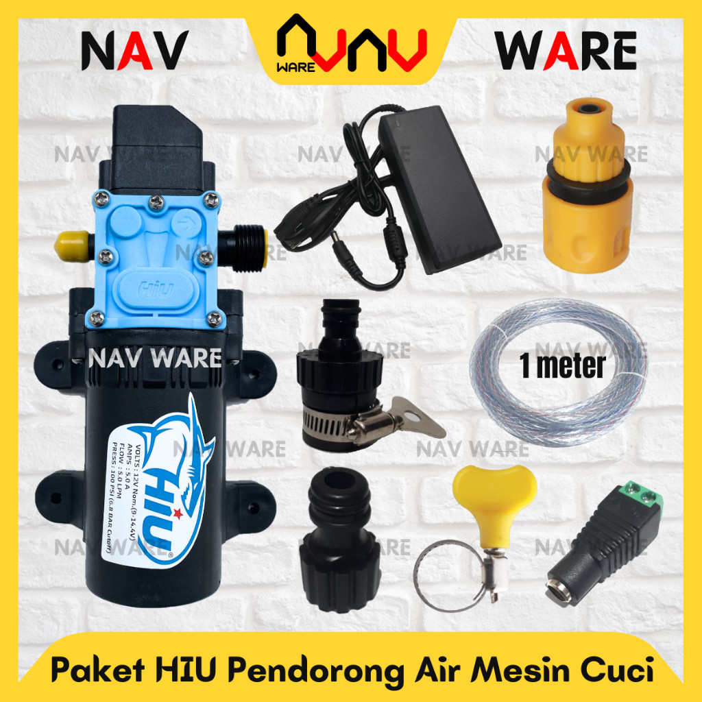 Paket Lengkap Booster Penguat Air Mesin Cuci Pompa HIU DC 12V 100psi + Adaptor 12V 5A