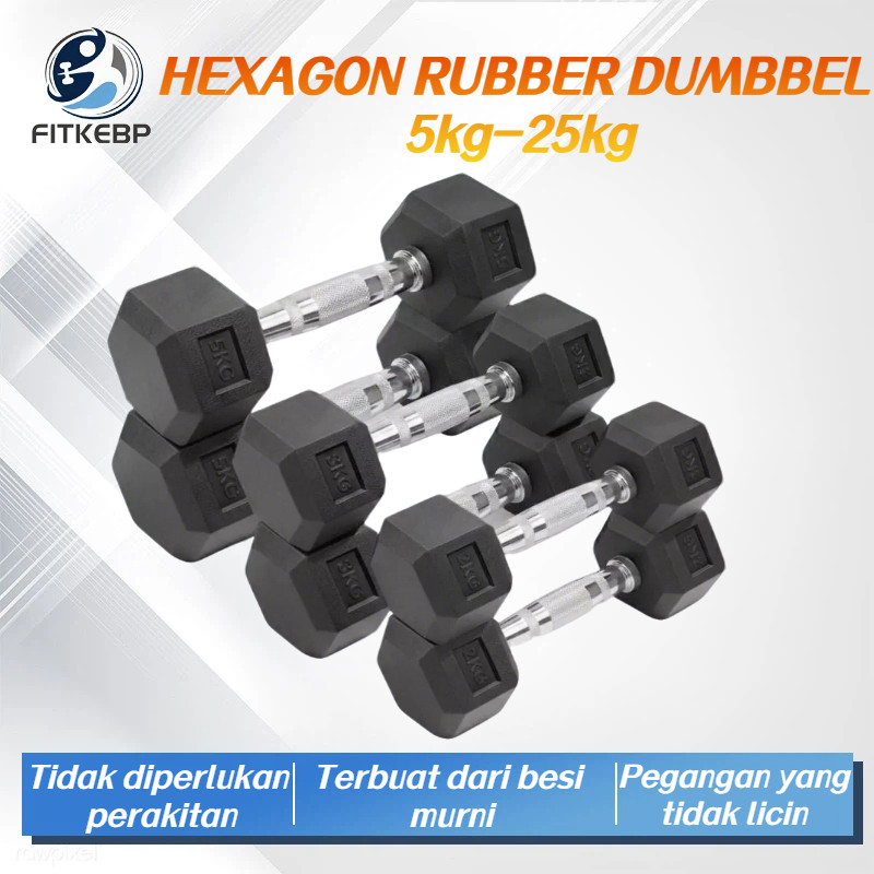 Dumbell Hexagonal 5/7.5/10/12.5/15kg Barbel Dumbbell Karet Hexagonal-Terbuat dari besi