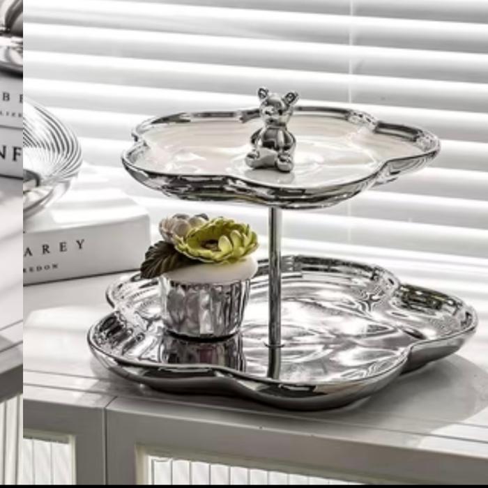 Bear Cake Tier Premium / Rak Susun Kue Roti 2 Tingkat / Rak kue  Keramik bertingkat - bear bunga2tie