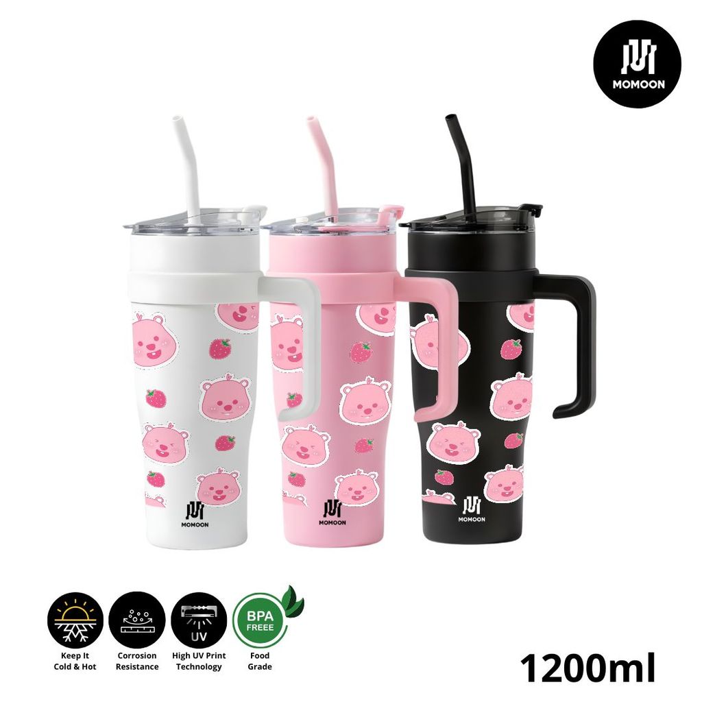 Tumbler Stainless Steel 304 Kapasitas 1200ml ZANMANG LOOPY Wajah Karakter Loopy Pola Stroberi UV Pri