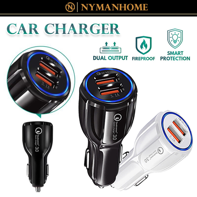 Car Charger 18W Colokan Mobil 2 Ports USB QC 3.0 Fast Charging