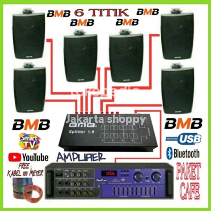 Paket set sound 6 titik speaker BMB buat cafe,salon,mesjid,mushola,