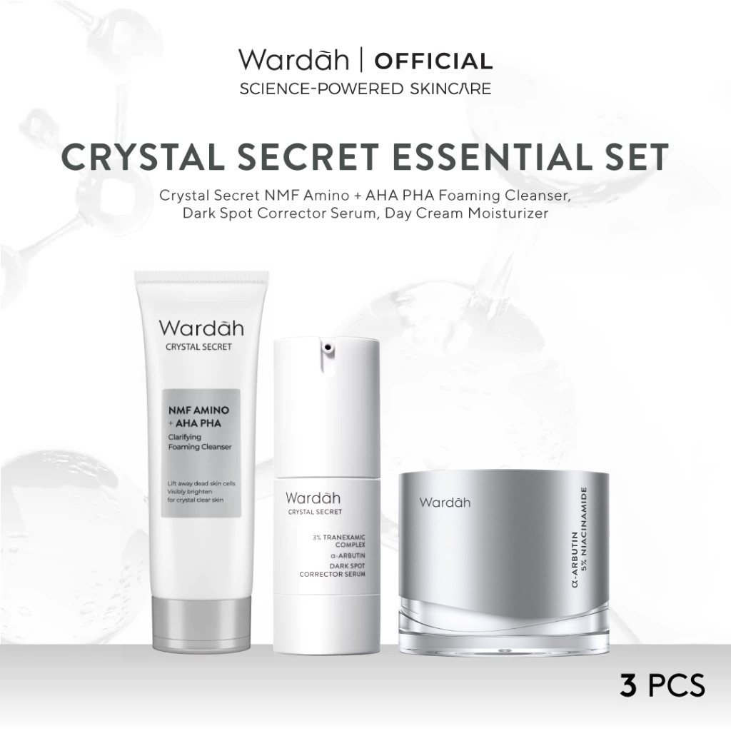 WARDAH Crystal Secret Essential Package (Cleanser 100 ml, Serum 20 ml, Day Cream 30 g) - Rangkaian S
