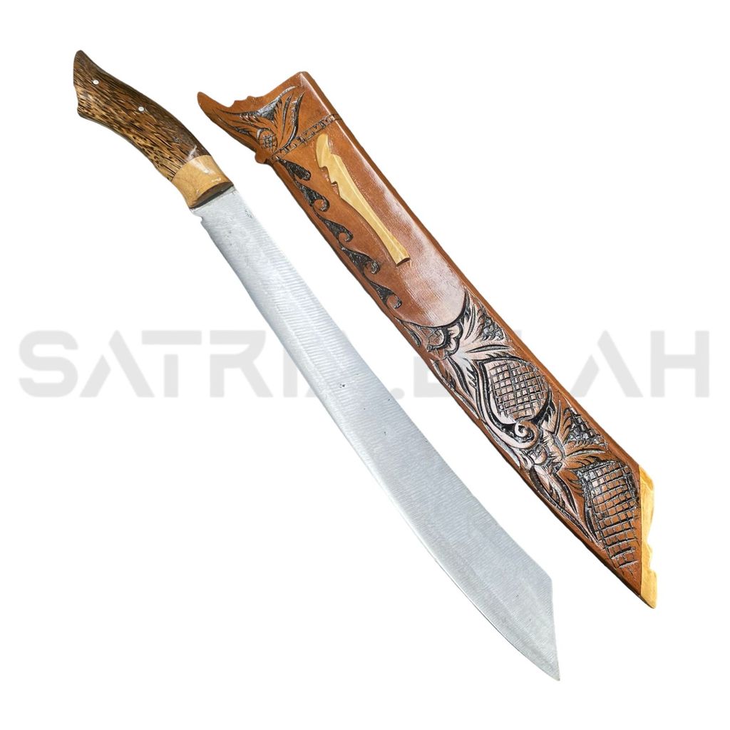 Satria Bilah Golok Patimura Ukir Panjang Tebas Bambu Kayu Keras Golok Baja Asli Super Tajam Fulltank