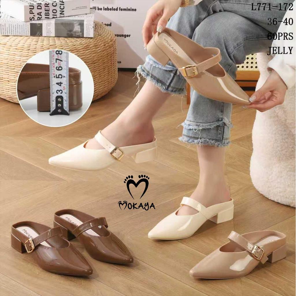 MOKAYA Sepatu Slop Jelly Wanita Tali Gesper Gold Samping Glossy Formal / Size 36-40 (L771-081)