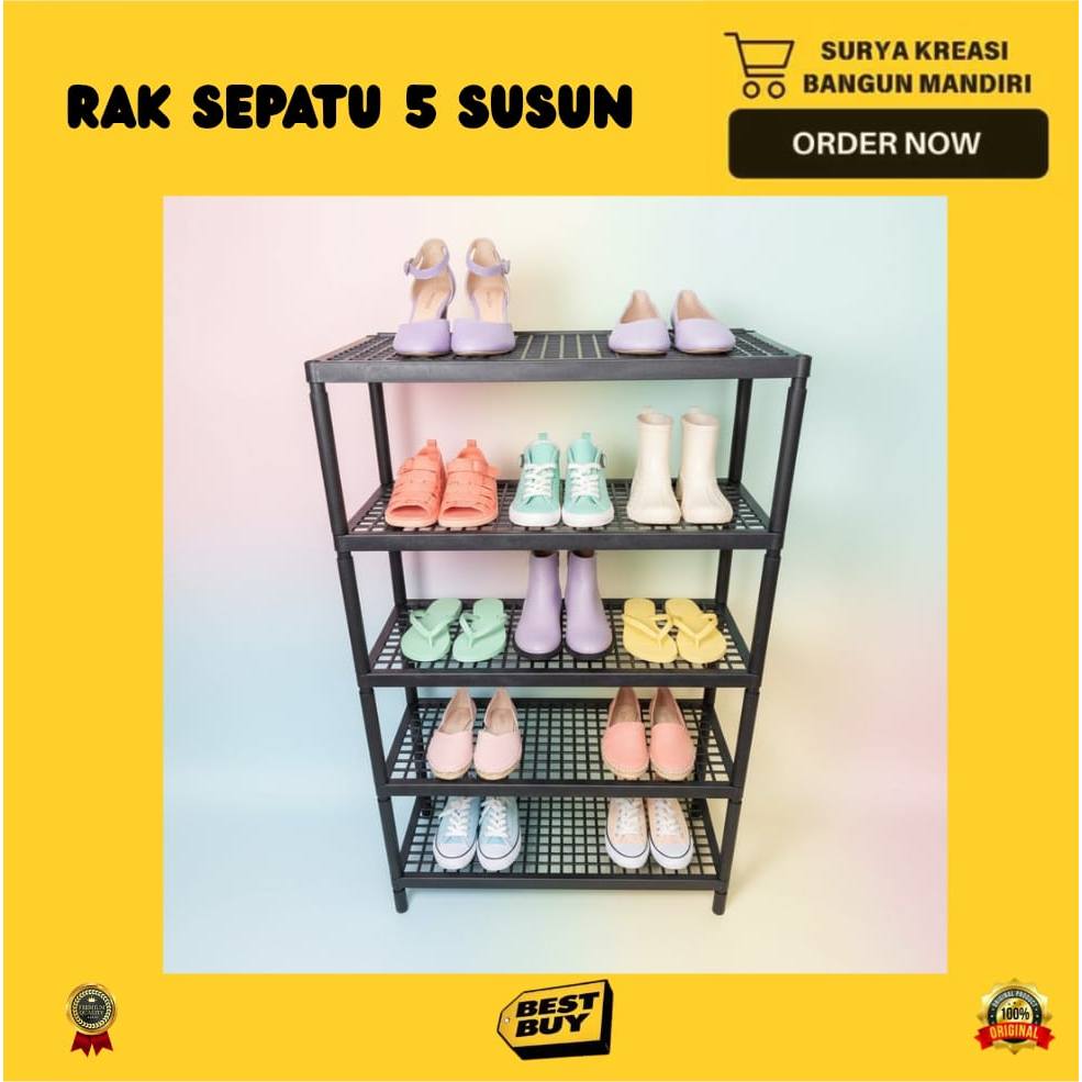 RAK SEPATU 5 SUSUN TEBAL - RAK SANDAL 5 TINGKAT - RAK SEPATU PLASTIK - RAK ESTETIK