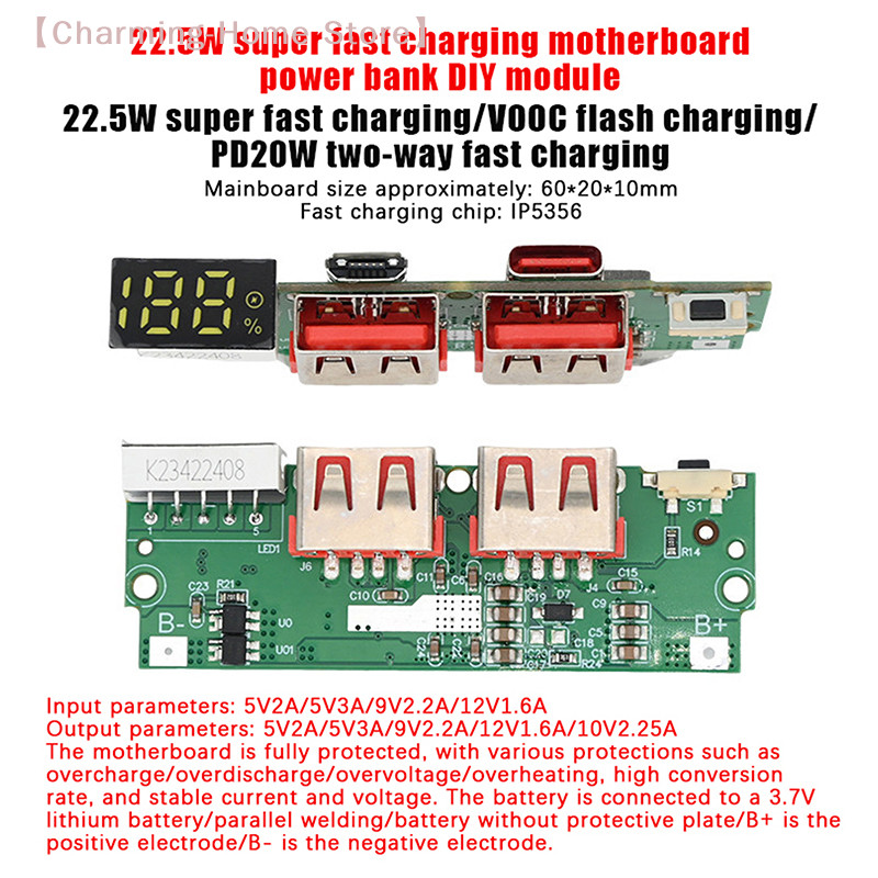 Modul Pengisian Daya Cepat 22.5W Motherboard Power Bank Dengan Layar Digital Untuk Baterai Lithium T