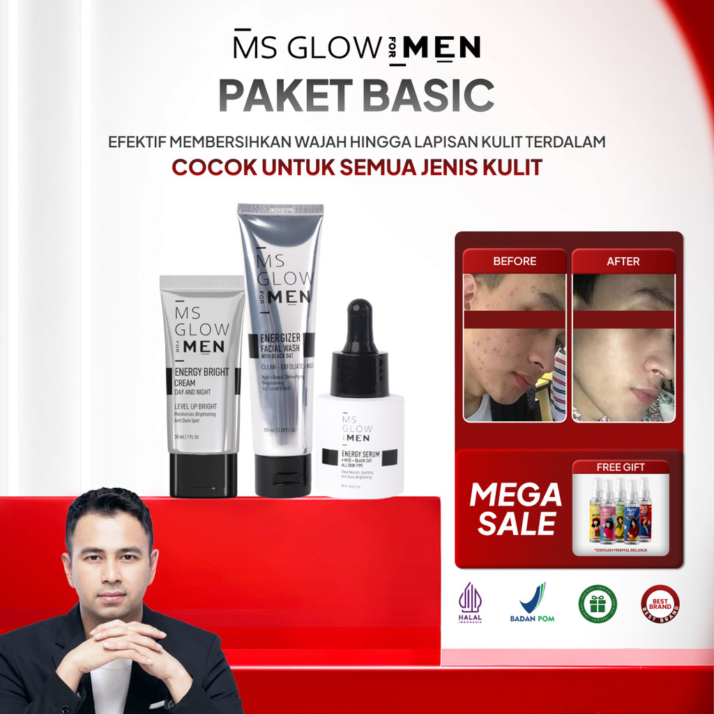 MS GLOW MEN - Paket Basic Skincare Pria Wajah Kulit Kusam Berminyak Ms Glow For Men