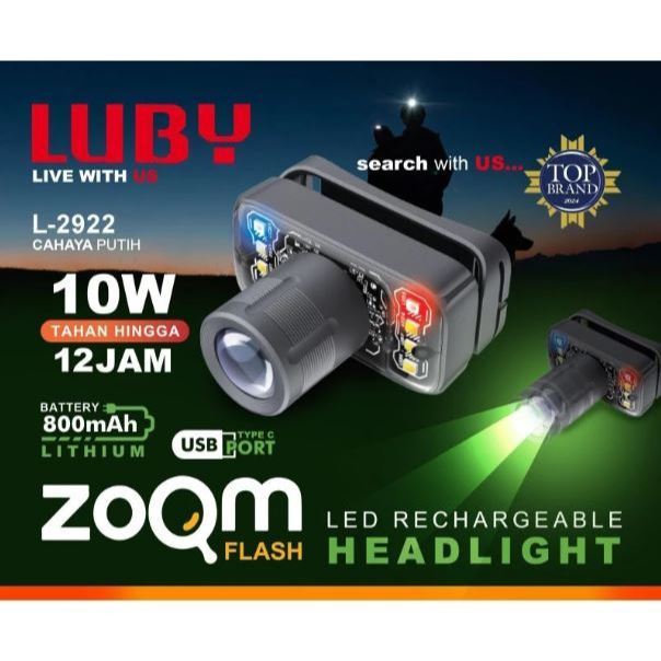 LUBY Headlamp Senter Kepala Zoom Mini Zoom In Zoom Out Perbesar Perkecil Low Watt L 2922