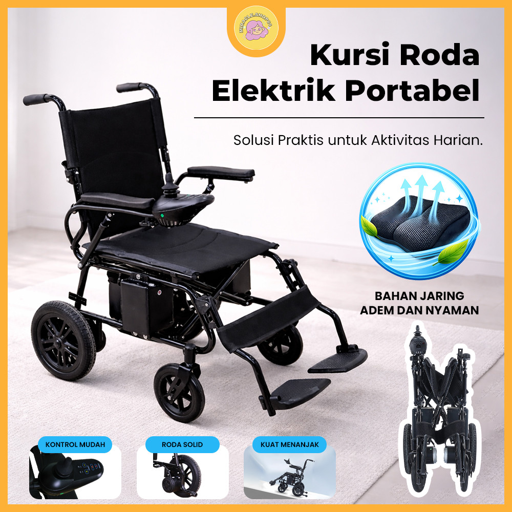 MS Kursi Roda Elektrik Lipat Otomatis Ringan untuk Dewasa & Lansia