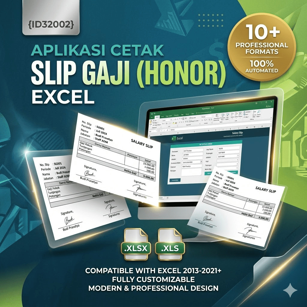ID32002 - Aplikasi Cetak Slip Gaji (Honor) Excel