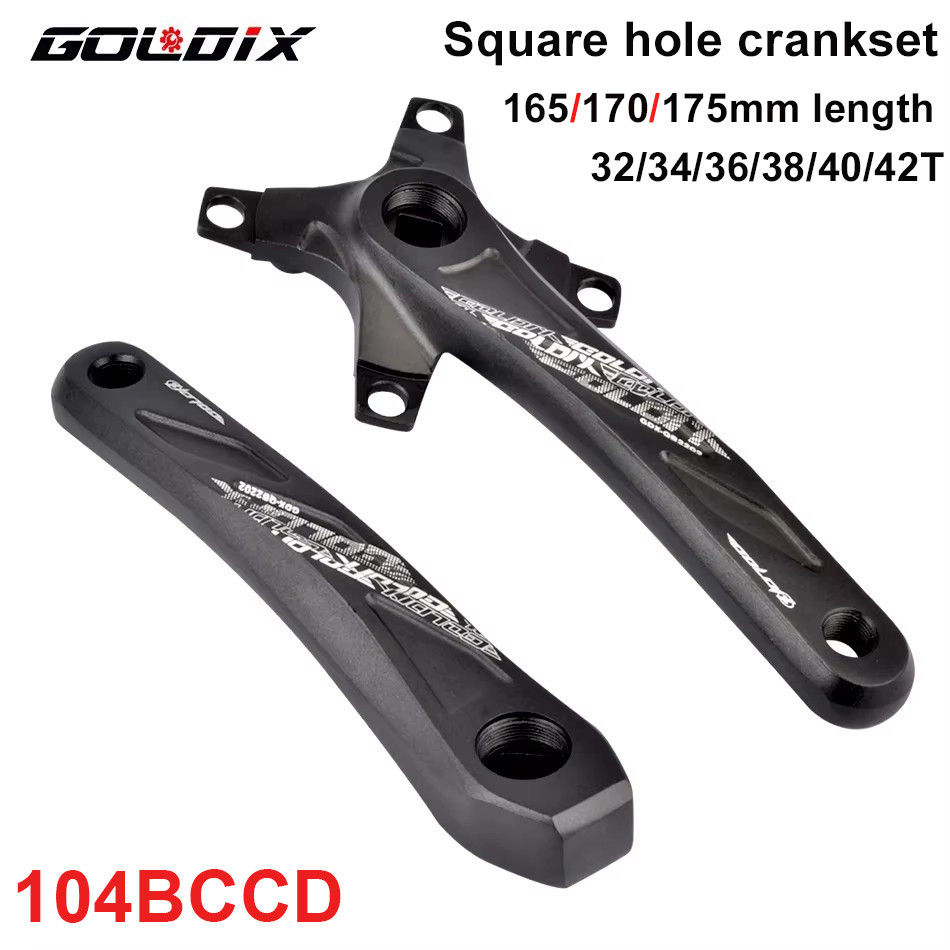 GOLDIX Crankset Sepeda Lubang Persegi Bahan Aluminium Alloy MTB Panjang 165/170/175mm Gigi Sempit Le