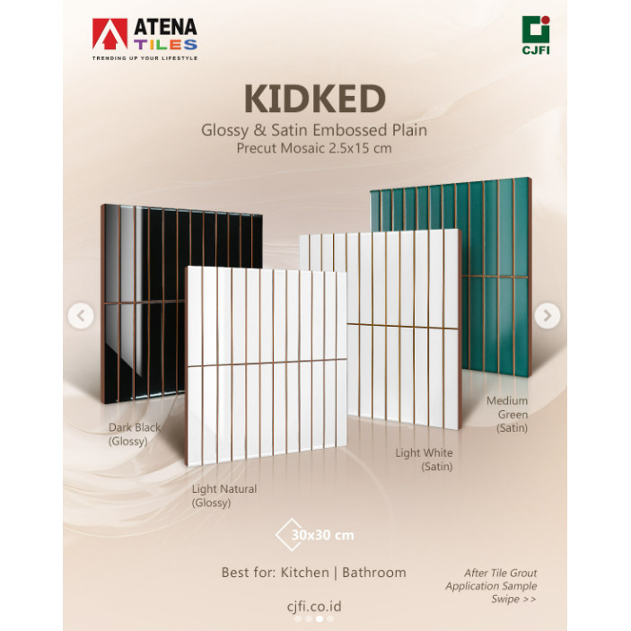 Keramik Precut Mosaic 2,5x15 cm ukuran 30x30 cm ATENA KIDKED Satin & Glossy | Subway Tile
