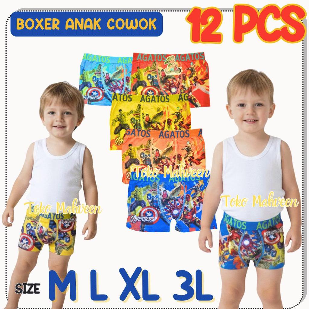 BOXER ANAK LAKI LAKI POLYESTER 12 PCS (3-10 TAHUN)