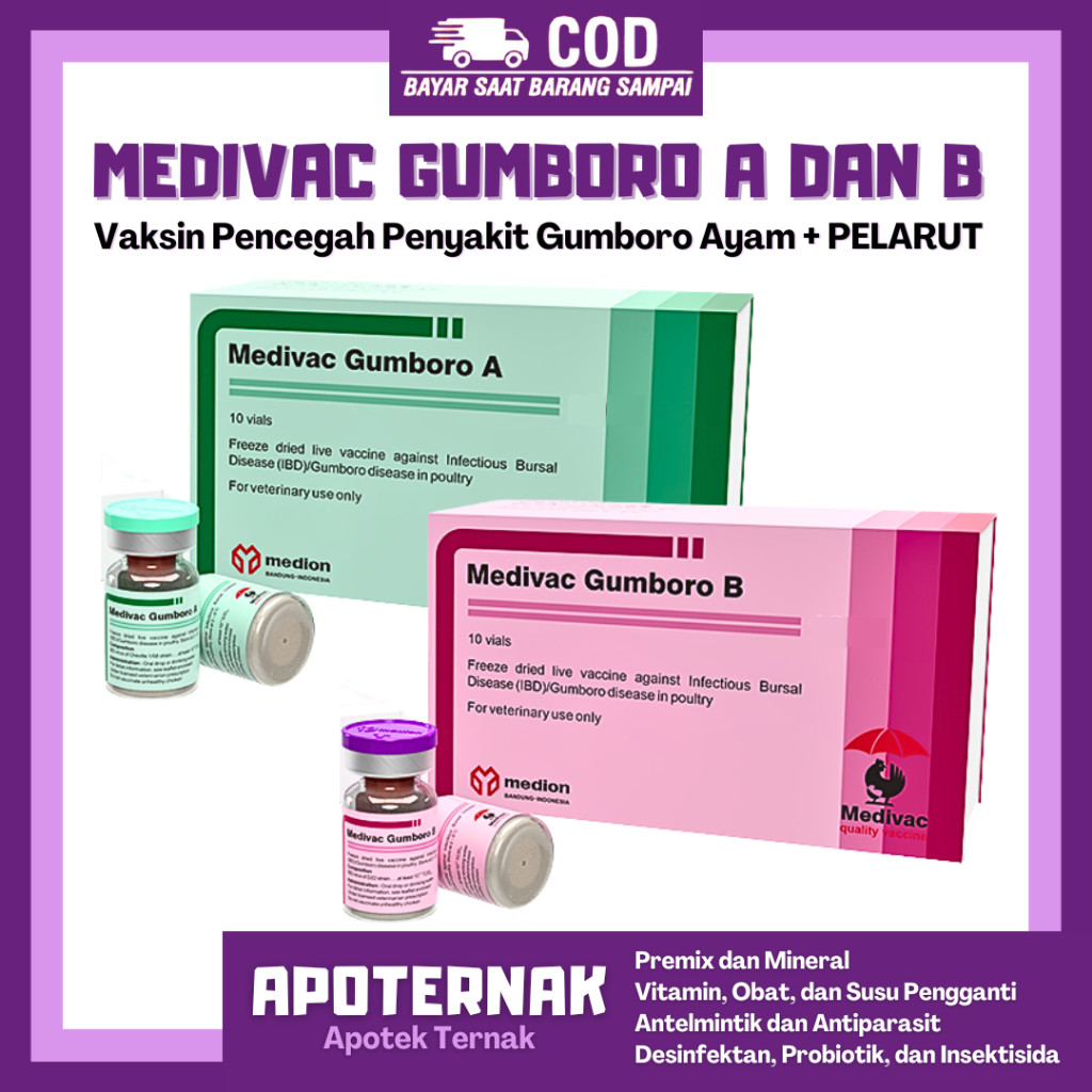 VAKSIN MEDIVAC GUMBORO A & B DOSIS LENGKAP + PELARUT - Vaksin IBD Gumboro Ayam Burung Unggas