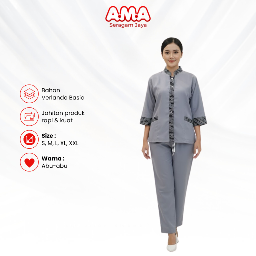 Setelan Baju Seragam Wanita Abu Resepsionis Kantor Klinik Lengan Pendek Adem Verlando Basic