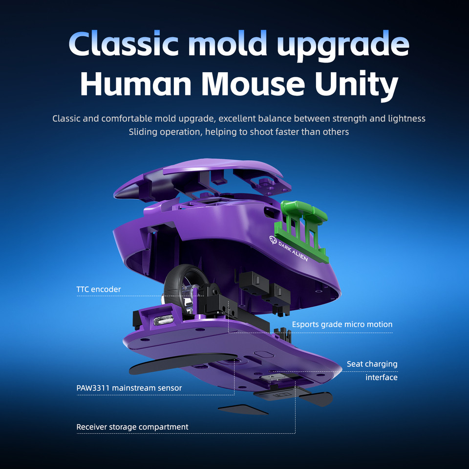 DARK ALIEN X11 Pro Wireless Mouse,Bluetooth/2.4G/wired Tri-Mode Mouse ,PAW3311 RGB Magnetic charging