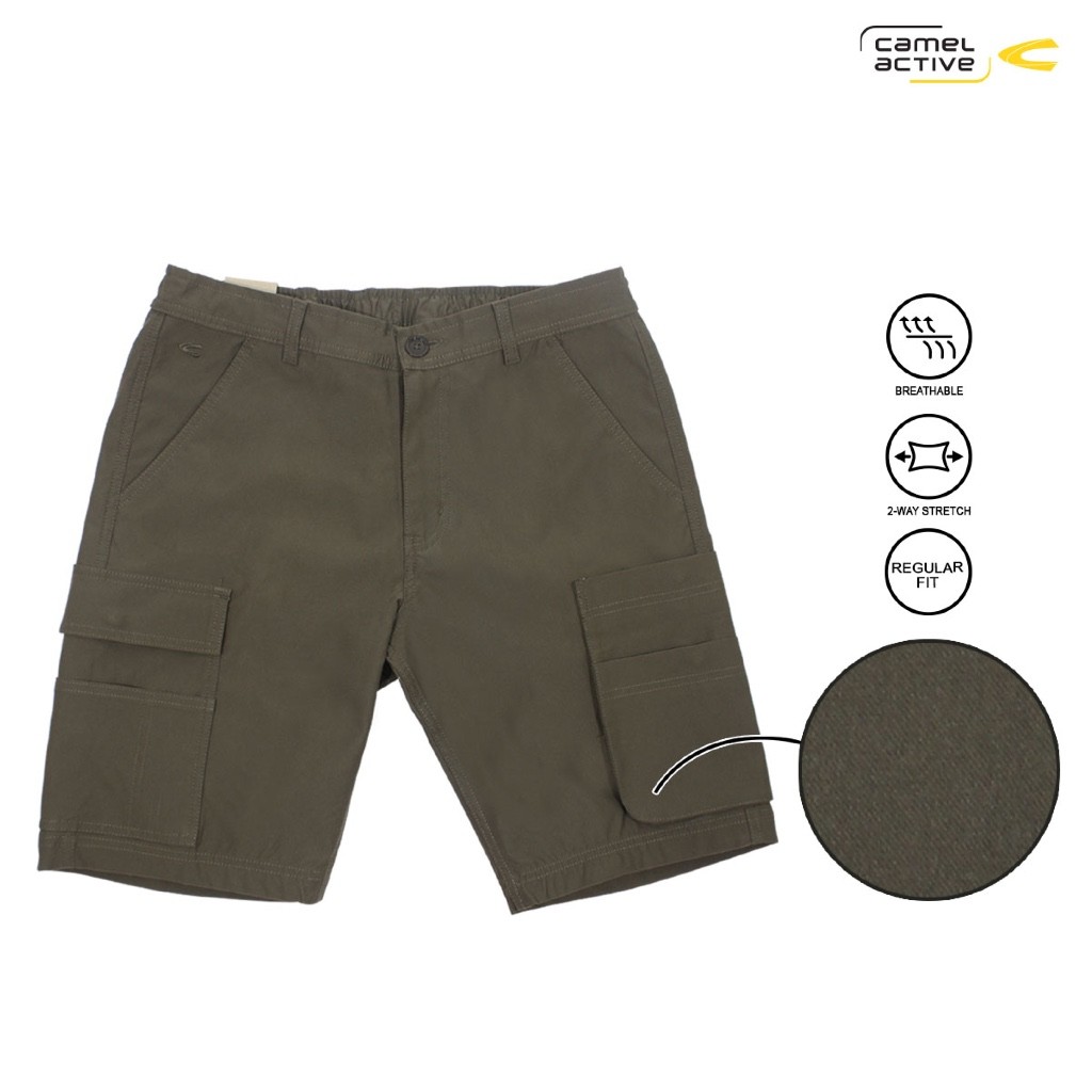 camel active Men's Olive Strolley Twill Cargo Multipocket Short Pants