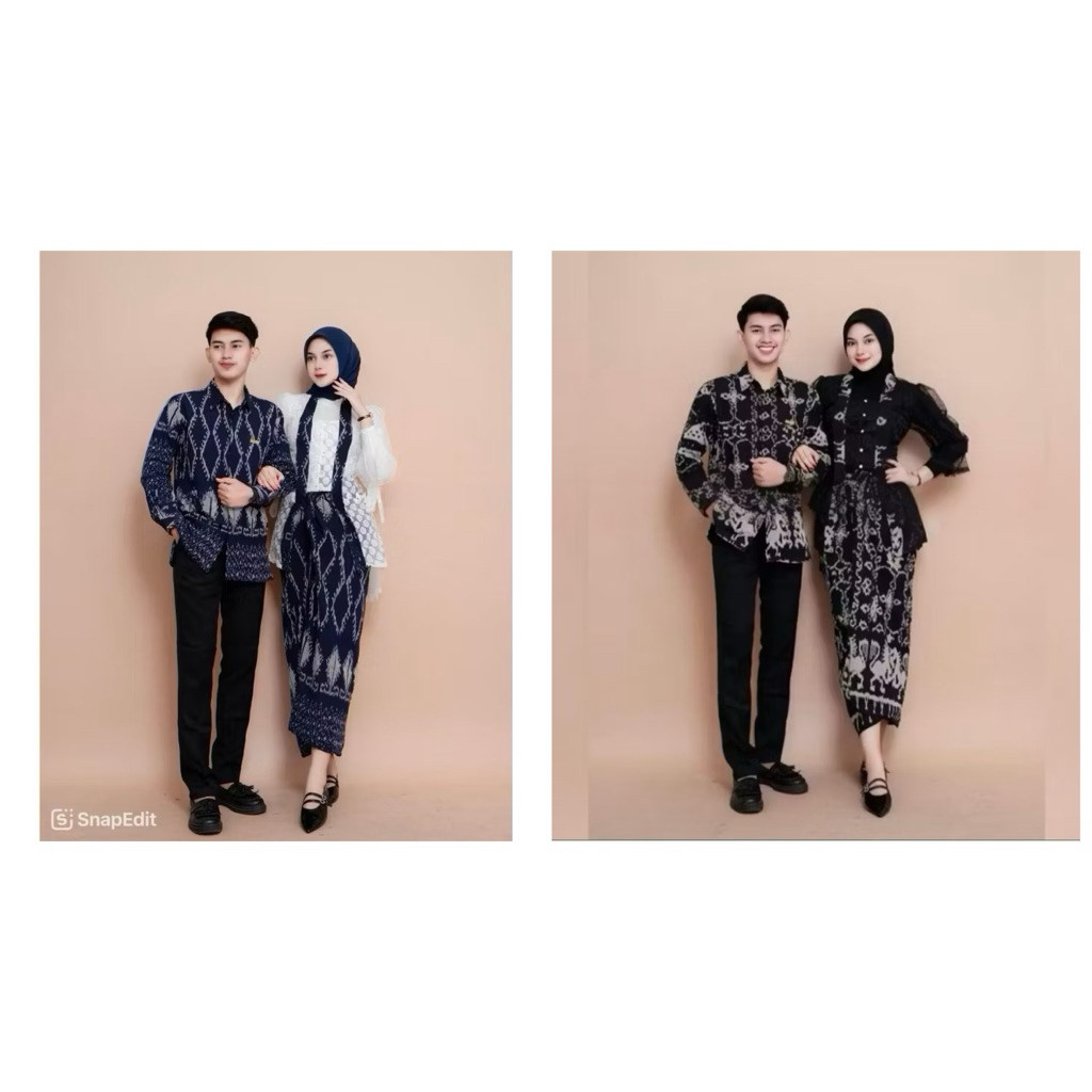 Set Couple Puspa navy Baju Couple Kondangan Kemeja pria full tenun set dress tradisional kebaya , ko