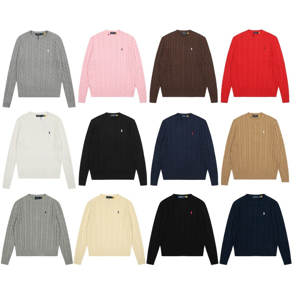 ori~RL/POLO Sweater Rajut Leher Bulat Klasik Dasar Unisex