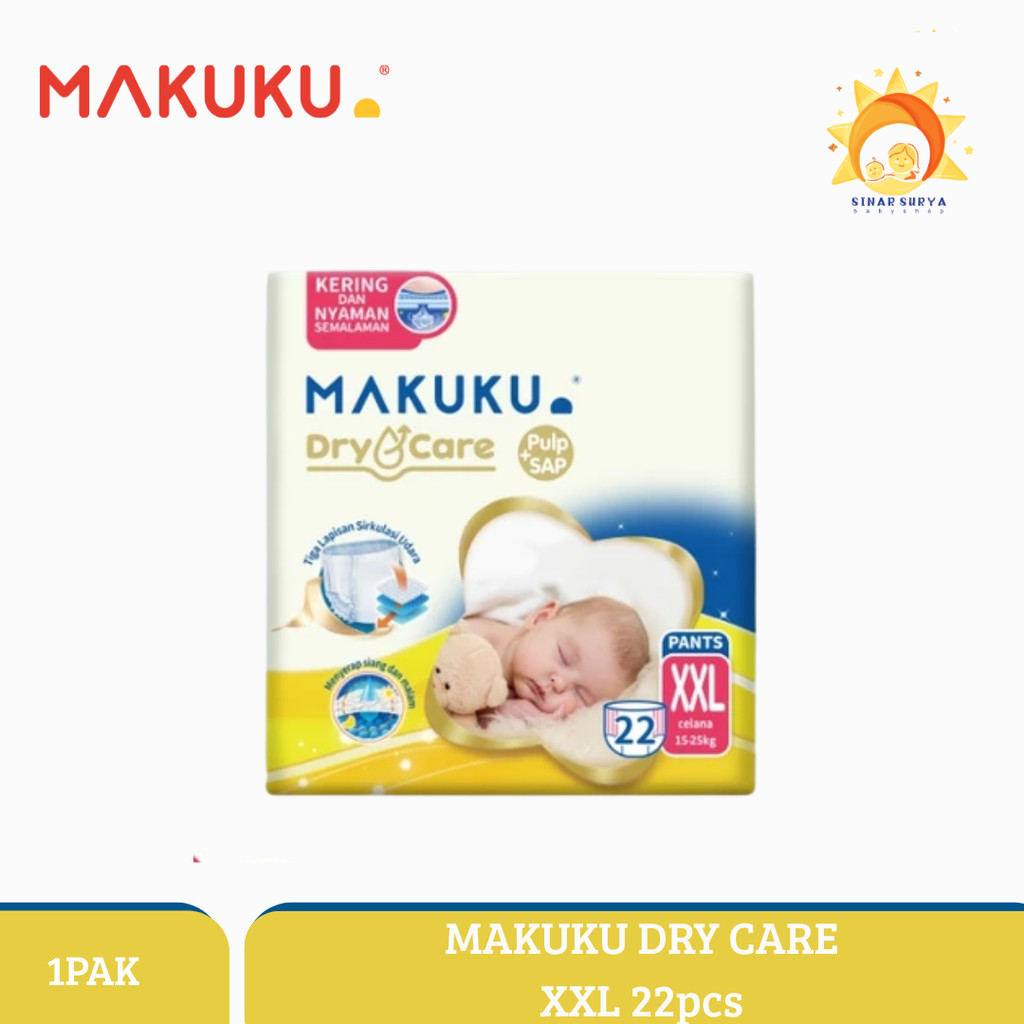 Makuku Dry Care XXL 22 Pcs | Popok Bayi Harian, Tetap Kering Lebih Lama