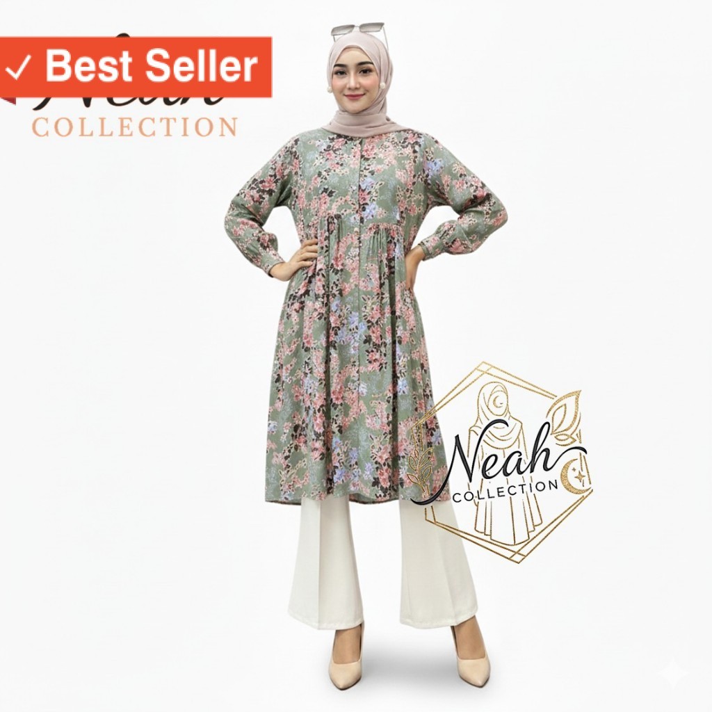Tunik Noora Motif Bunga Kekinian Premium – Fashion Muslimah Elegan / Tunik Jumbo Bumil Busui Friendl