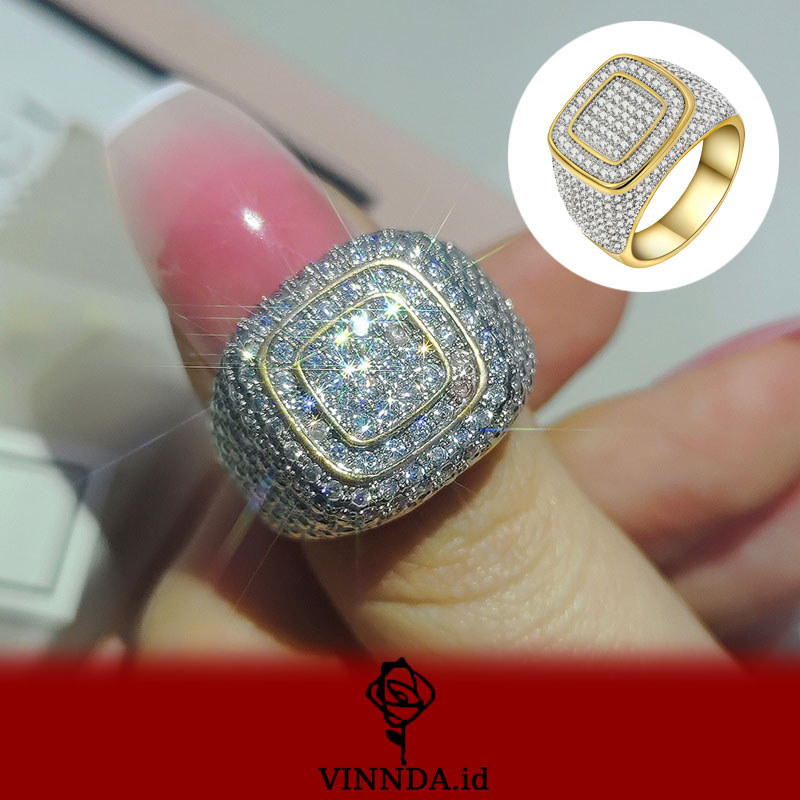 Cincin Pria Mewah Berlapis Emas Penuh Zircon VINNDA
