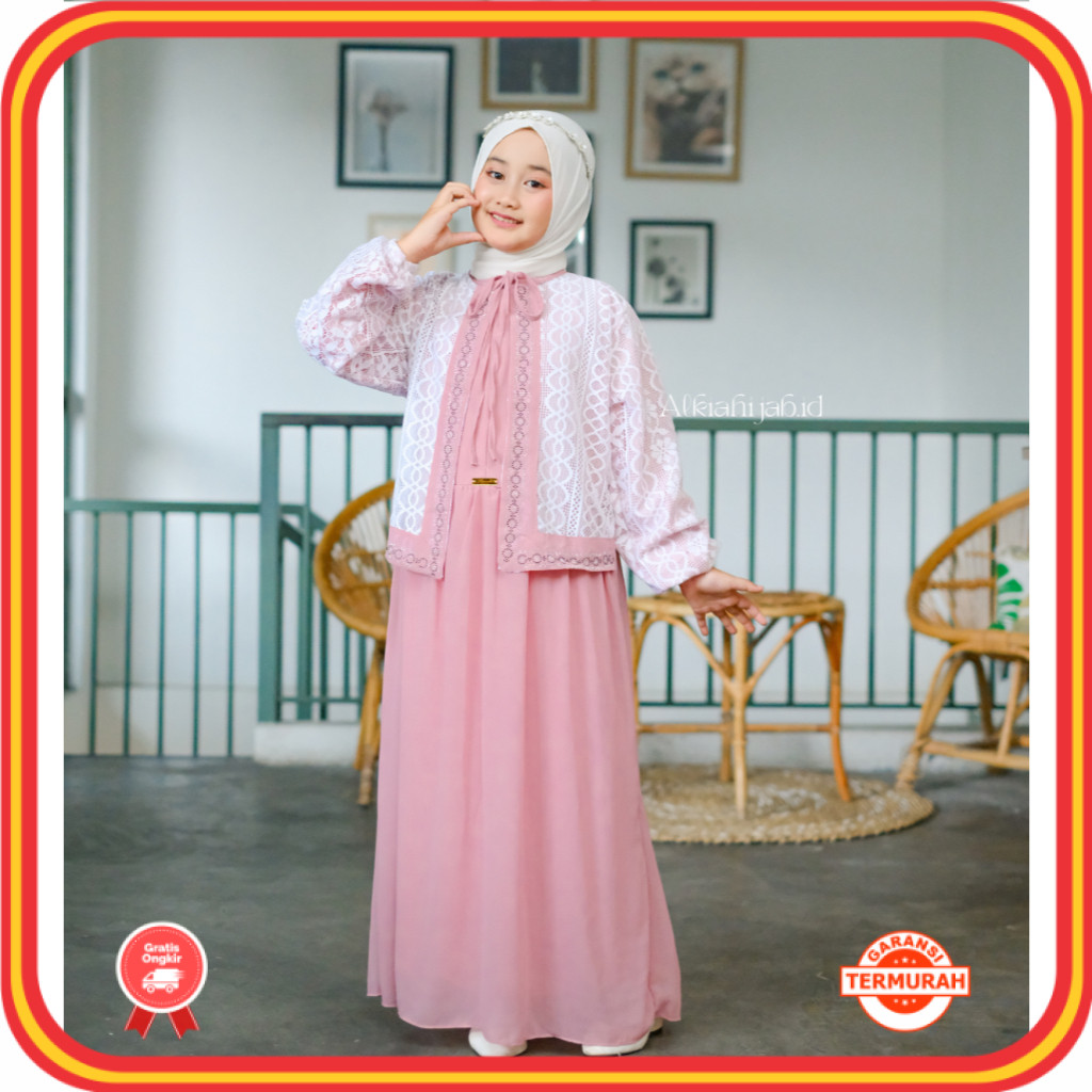 Andin Gamis Abaya Anak Remaja Tanggung Usia 6-14 Tahun Bahan Ceruti Babydoll Mix Payet SwarovskiBaju
