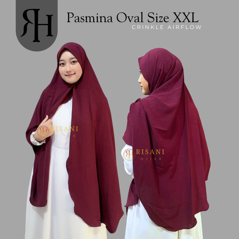 ihsn. Hijab Pashmina Oval Jumbo Crinkle Airflow Syari 200x110cm Size XXL lembut nyaman
