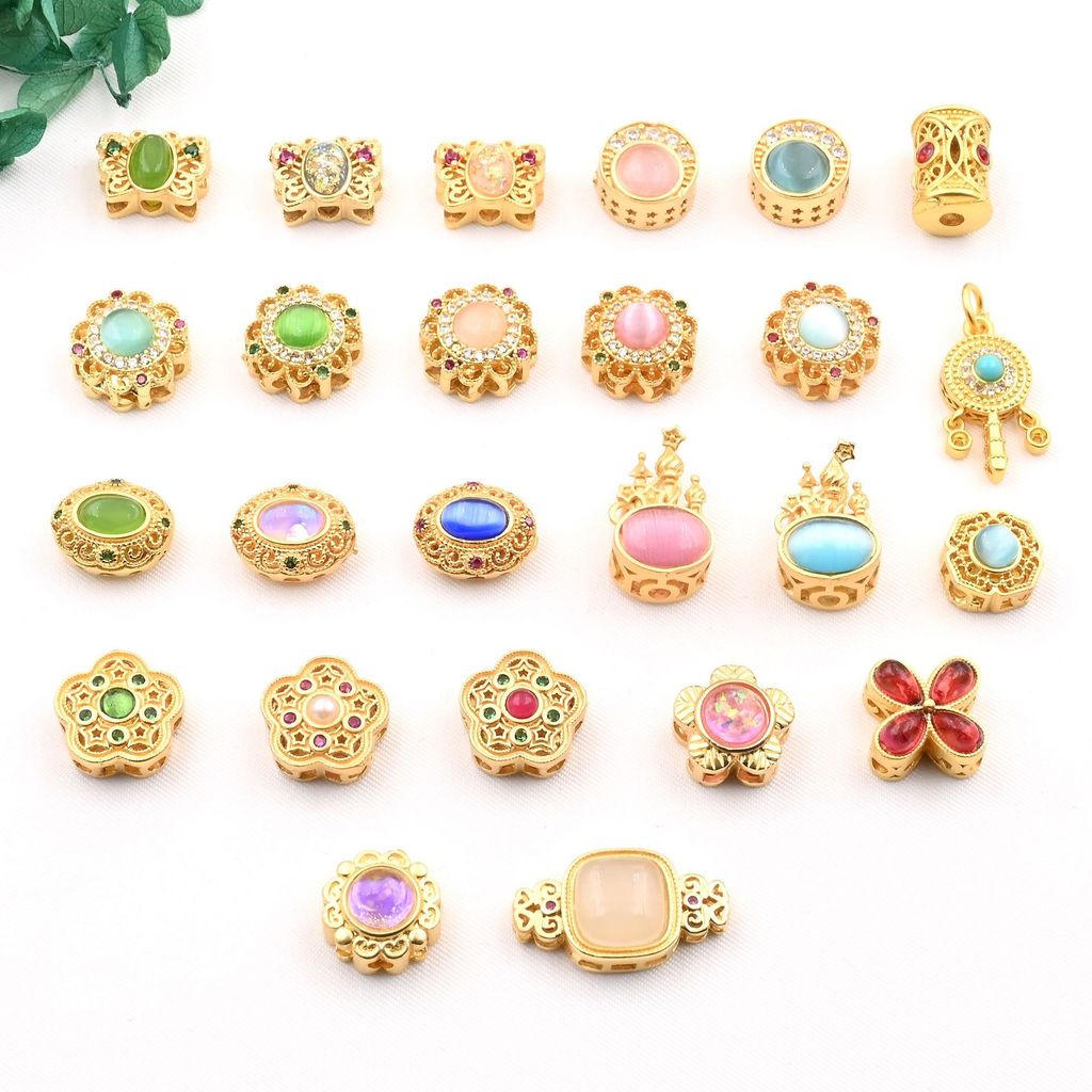 (1 bungkus 5) Manik-manik emas kuno, manik-manik lepas batu bertatahkan, manik-manik transfer akseso