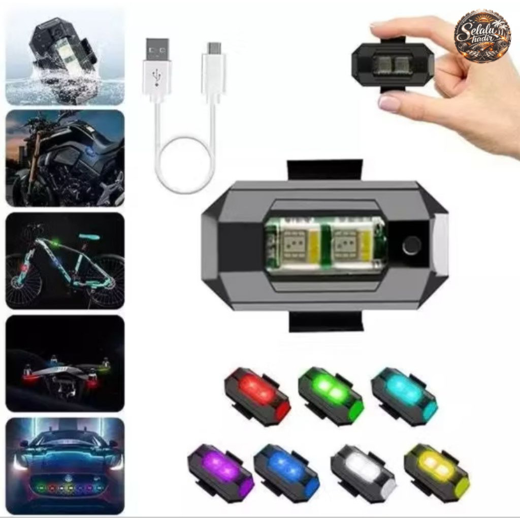 LAMPU SEPEDA LED USB Rechargeable AntiAir Lampu Led Kedap Kedip Sepeda Motor Mobil RGB 7