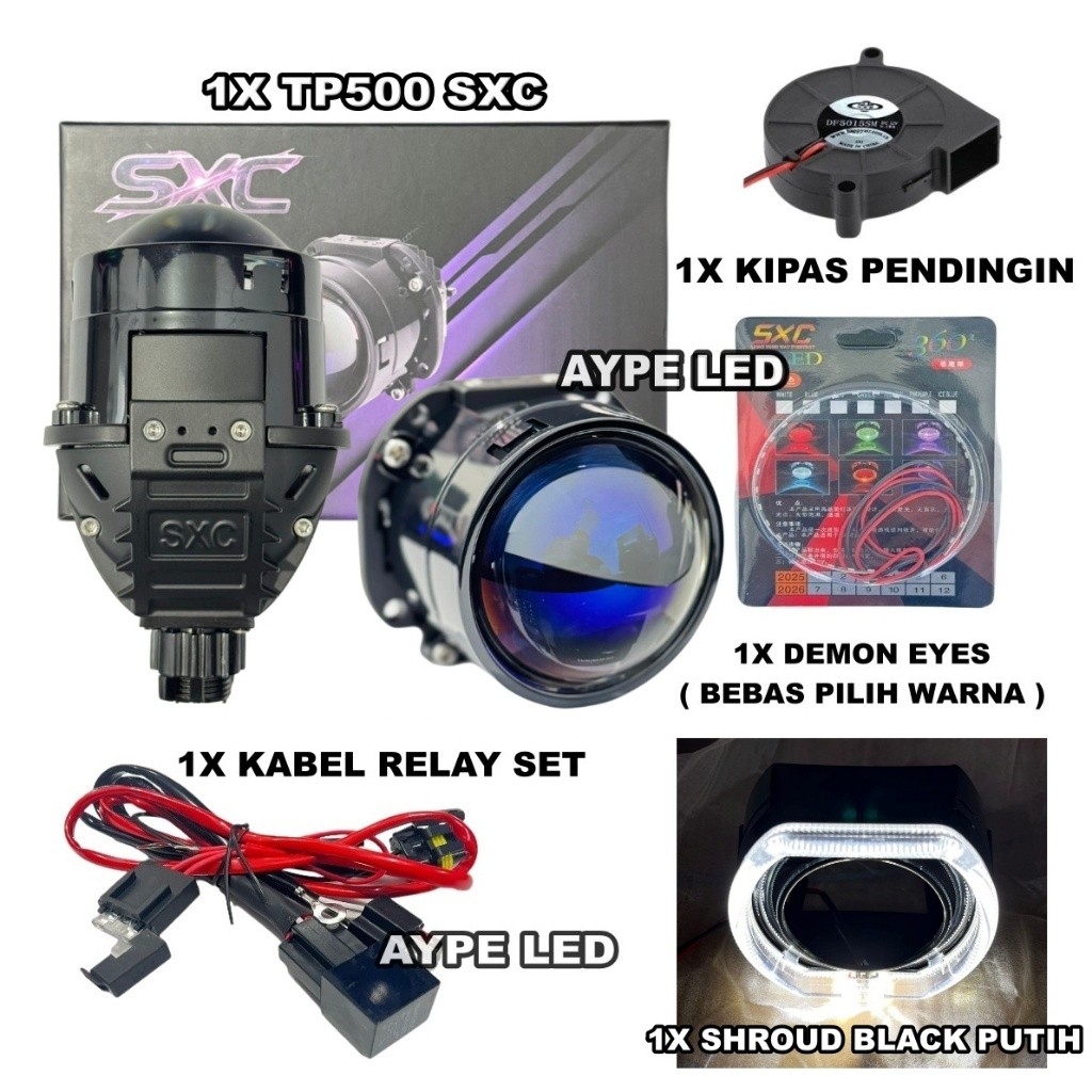 Biled Projector 2,5 inch Bluelens Premium SXC TP500 Black Housing Flat Cut Off Biled Motor Mobil