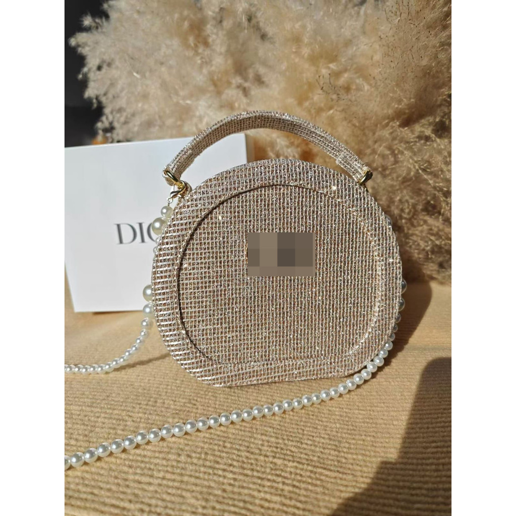 Tas Pesta Handbag  Bulat Premium Dengan Tali  Mutiara